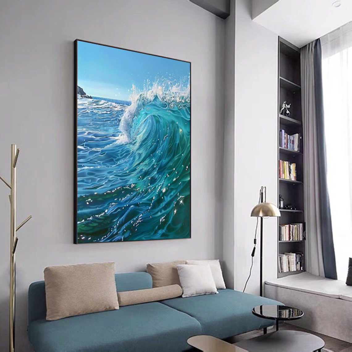 Perfect Curling Glassy Barrel Ocean Wave in Shades of Blue Poster - Image 2