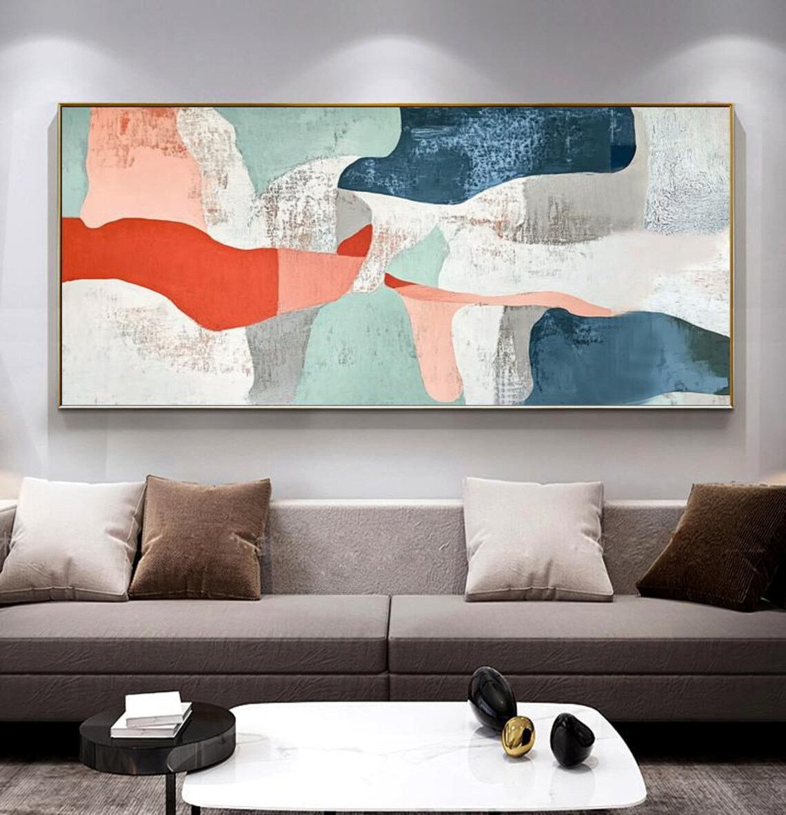 Terracotta Coral and Teal Organic Shapes Modern Abstract Poster