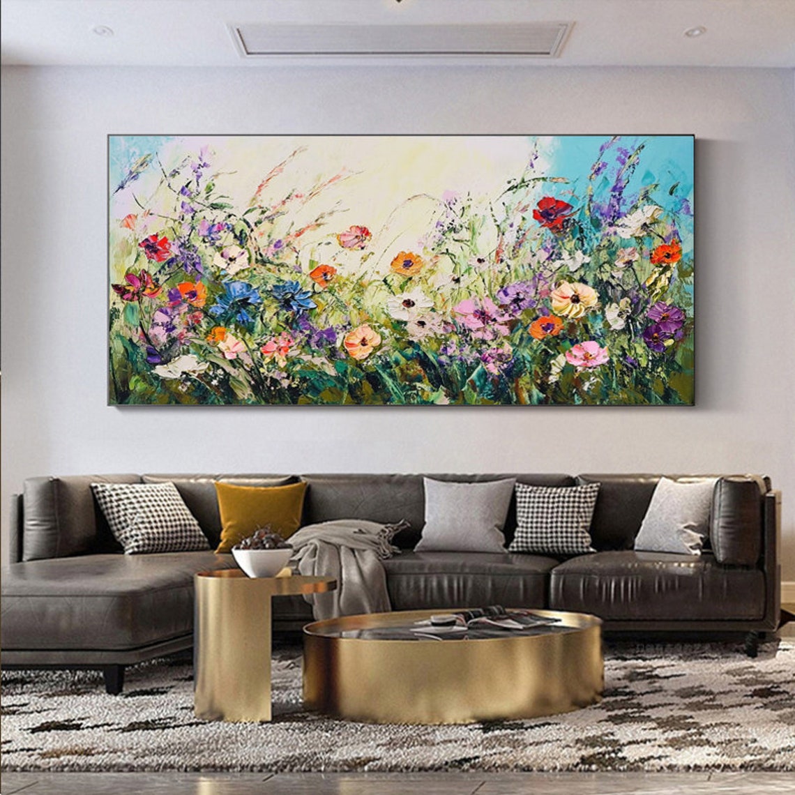 Wildflower Meadow Colorful Bloom Thick Impasto Panoramic Art Poster - Image 4