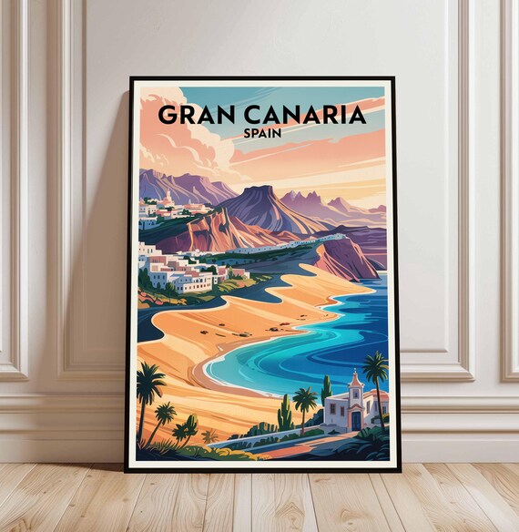 Gran Canaria Spain Beach Coast Vintage Travel Destination Poster