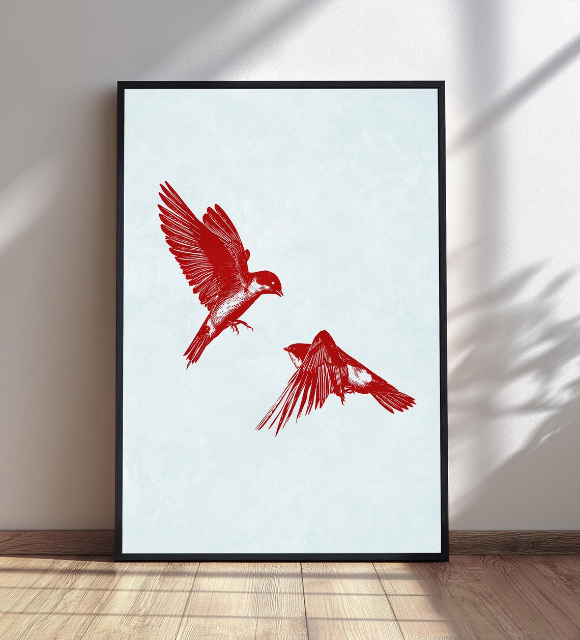 Red Birds In Flight Minimalist Two Tone Bird Silhouette Wall Art