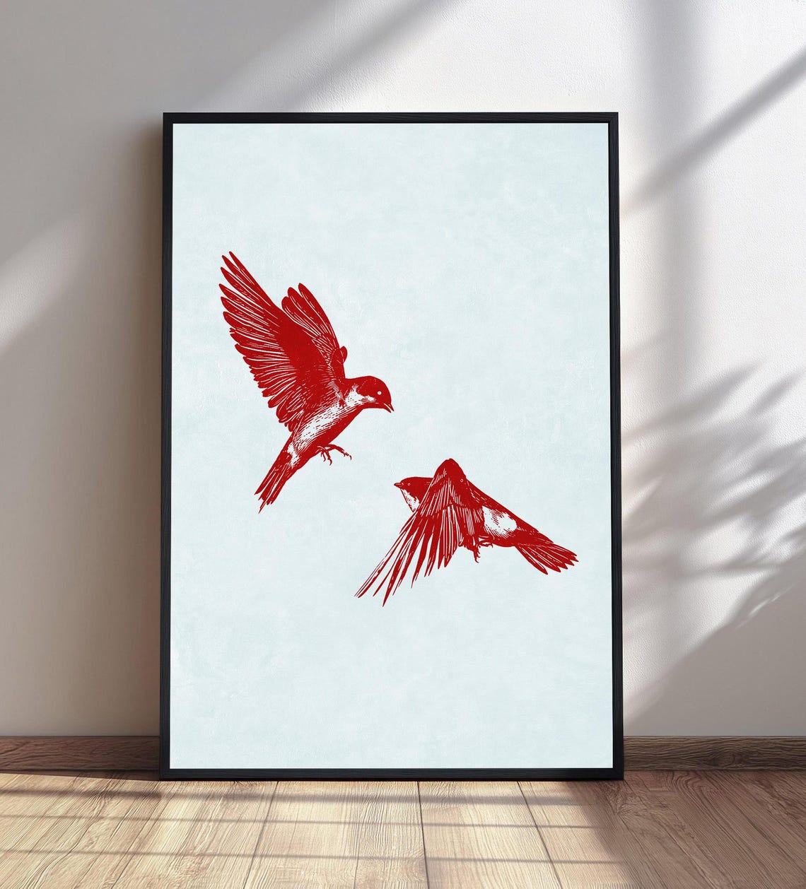 Red Swallows Wall Art Flying Birds Decor Nature Inspired Living Room Bird Print