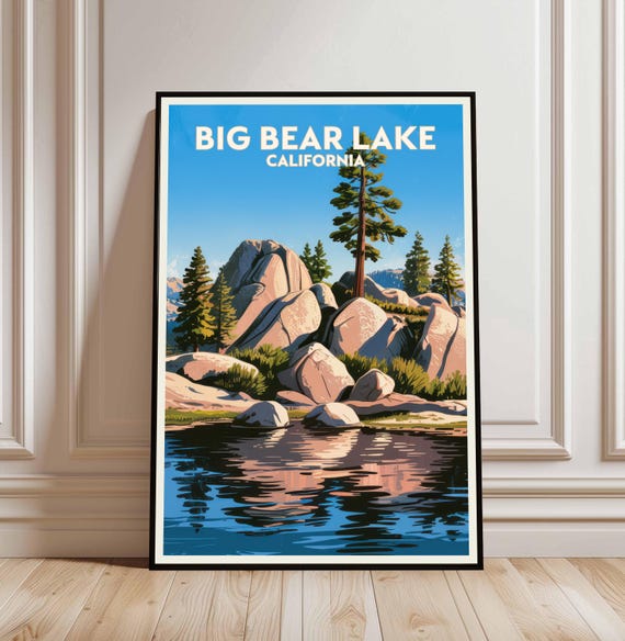 Big Bear Lake Travel Print Wall Decor Mountain Illustration Poster Gift For Hiker Nature