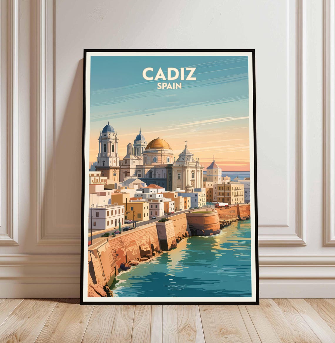 Cadiz Spain Cathedral Coastal Old Town Vintage Travel Poster