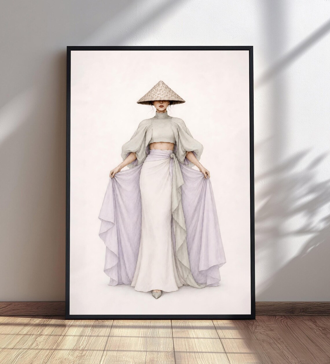 Conical Hat Fashion Illustration Poster Elegant Minimalist Woman Art