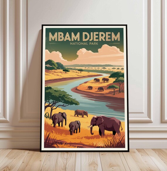 Mbam Djerem National Park Cameroon Elephant Safari Travel Poster