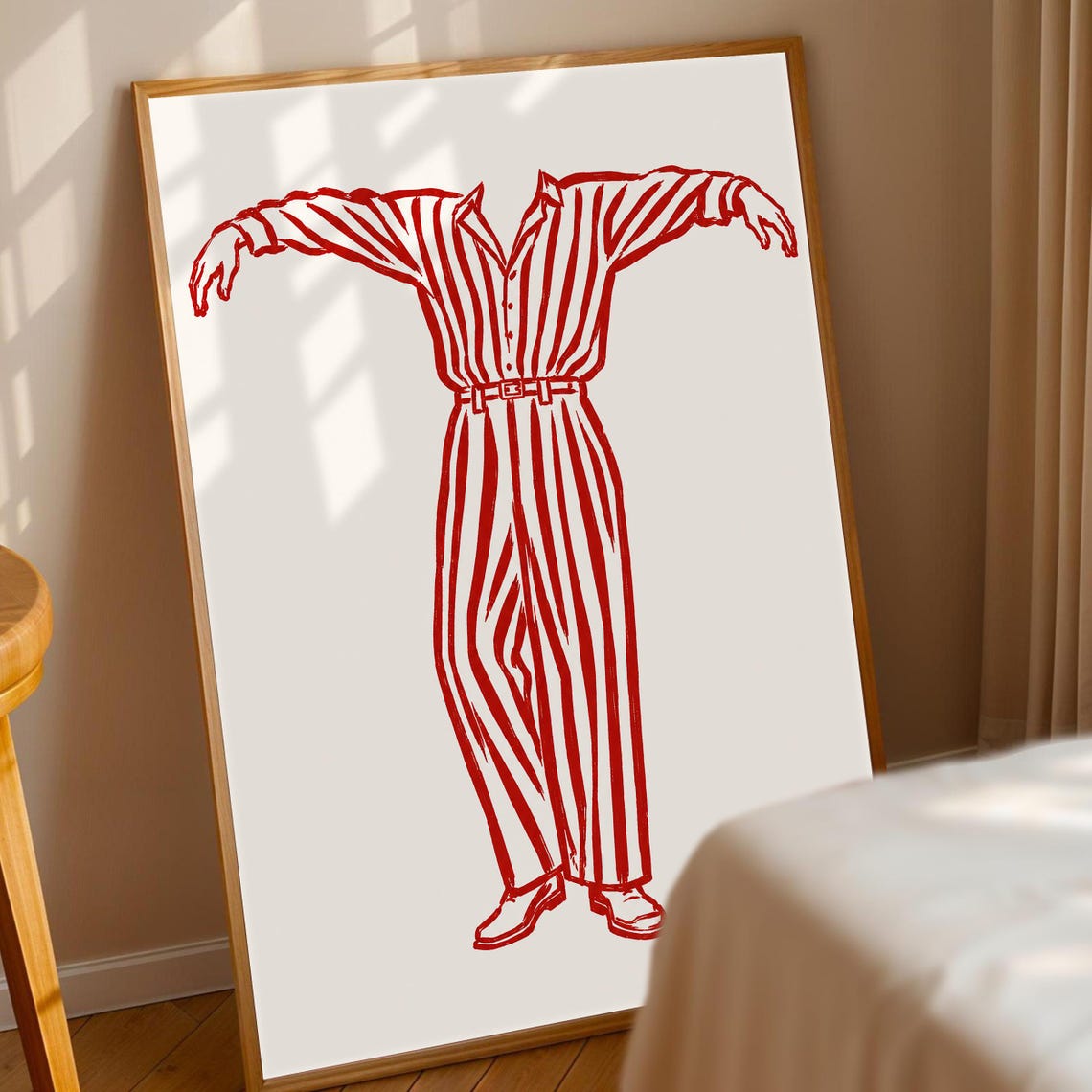 Red Stripe Suit Fashion Illustration Chic Minimalist Line Art Poster
