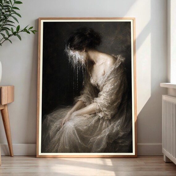 Dark Academia Print Melting Face Woman Portrait Gothic Wall Art Moody Decor