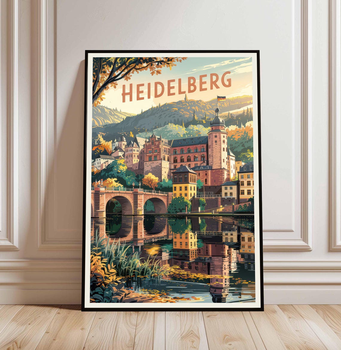 Heidelberg Germany Vintage Travel Poster Castle Bridge River Art