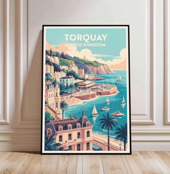Torquay Print Poster Uk Wall Art England Decor British Travel United Kingdom City