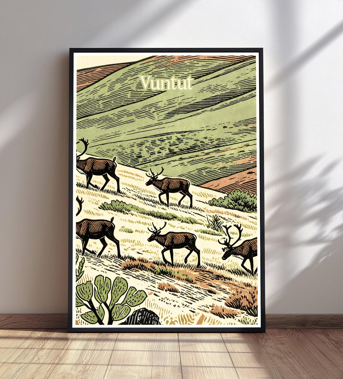 Vuntut Caribou Herd Tundra Hills Vintage Arctic Travel Poster