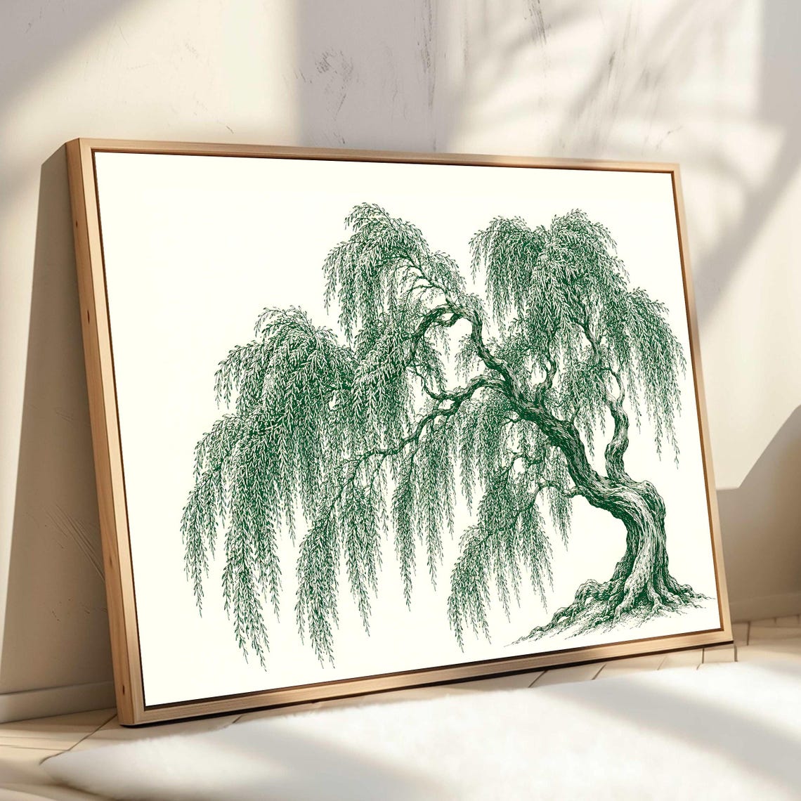 Weeping Willow Green Botanical Illustration Rustic Nature Poster