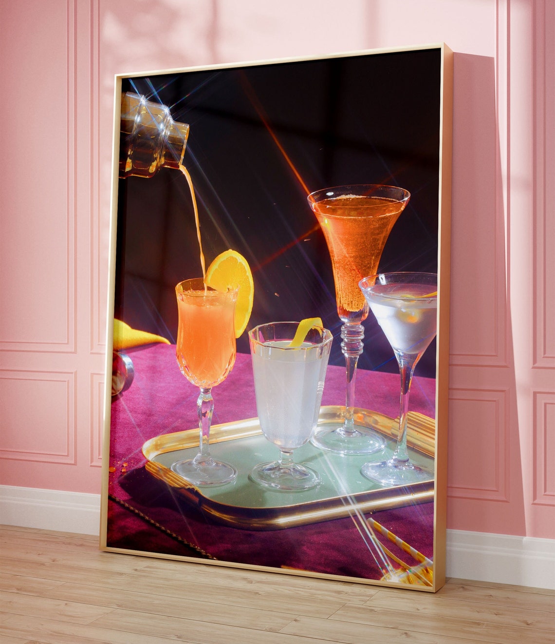 Sparkling Champagne Cocktails Poured on a Gold Tray Scene Poster - Image 4
