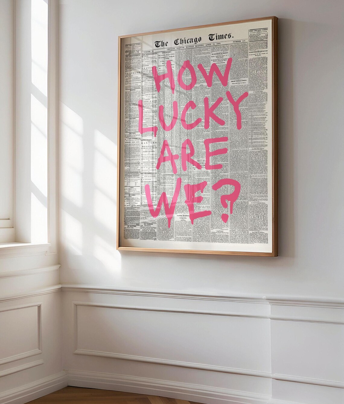How Lucky Are We Retro Print, Pink Wall Art