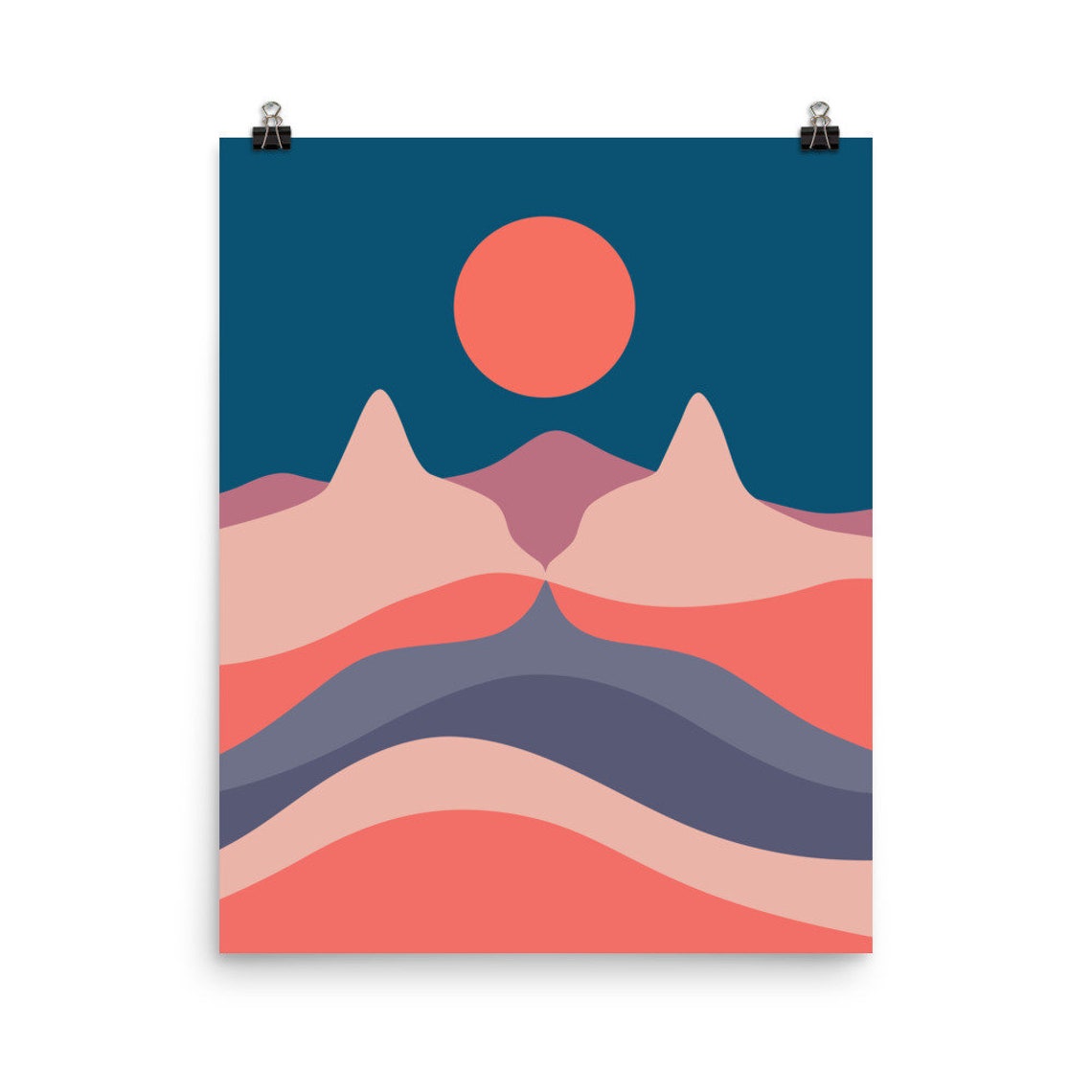 Abstract Boho Sunset Desert Mountain Coral Sun Minimalist Poster