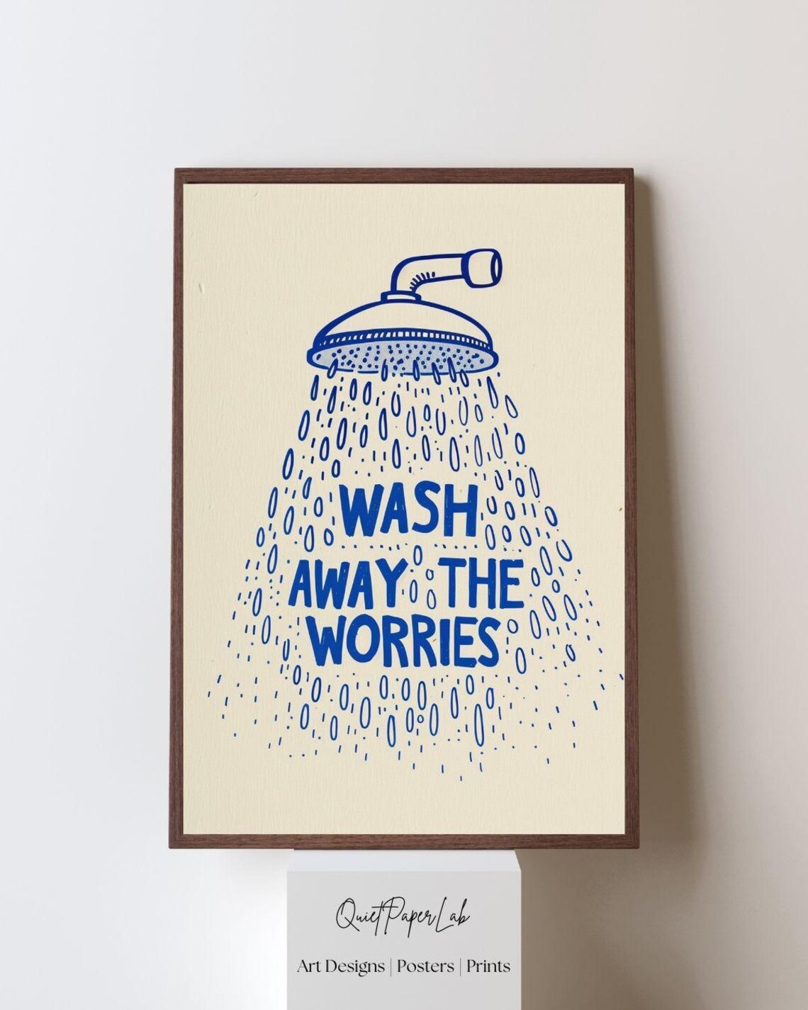 Wash Away the Worries Navy Shower Quote Poster Bathroom Wall Decor