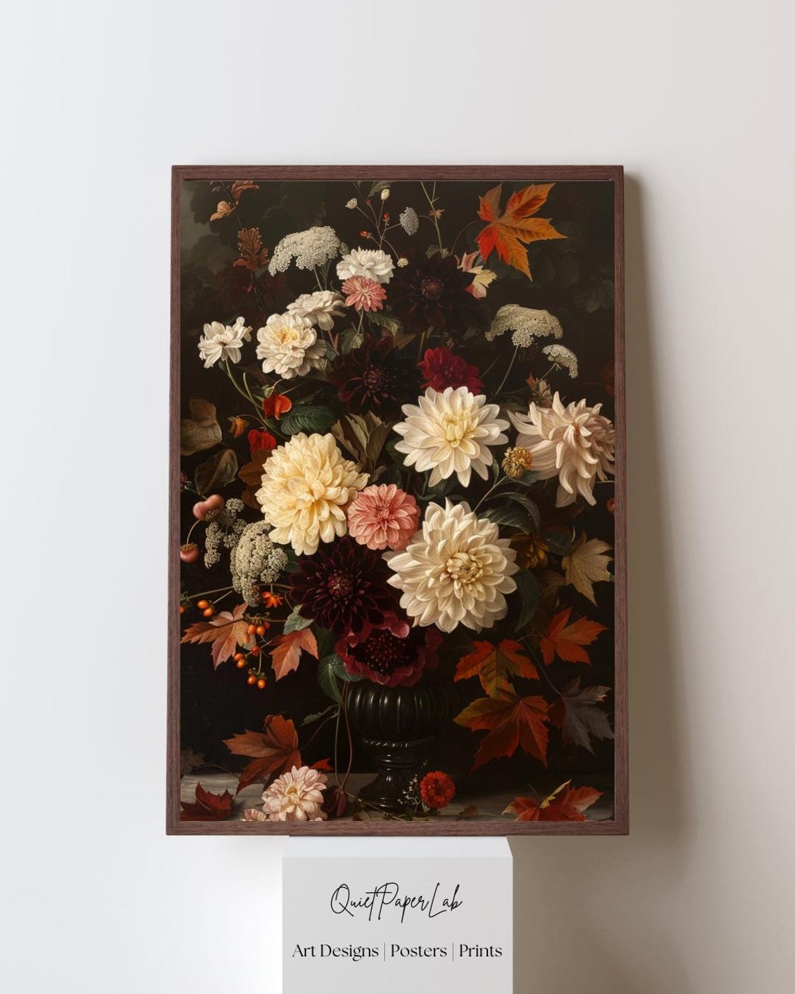 Moody Autumn Floral Bouquet Poster Dark Vintage Dahlia Still Life