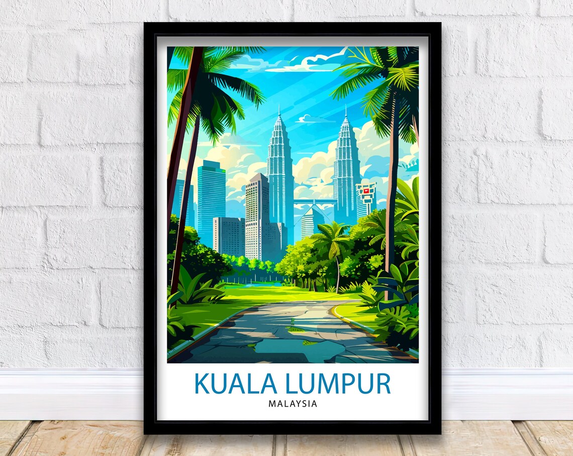 Kuala Lumpur Malaysia Twin Towers Palm Park Skyline Travel Poster