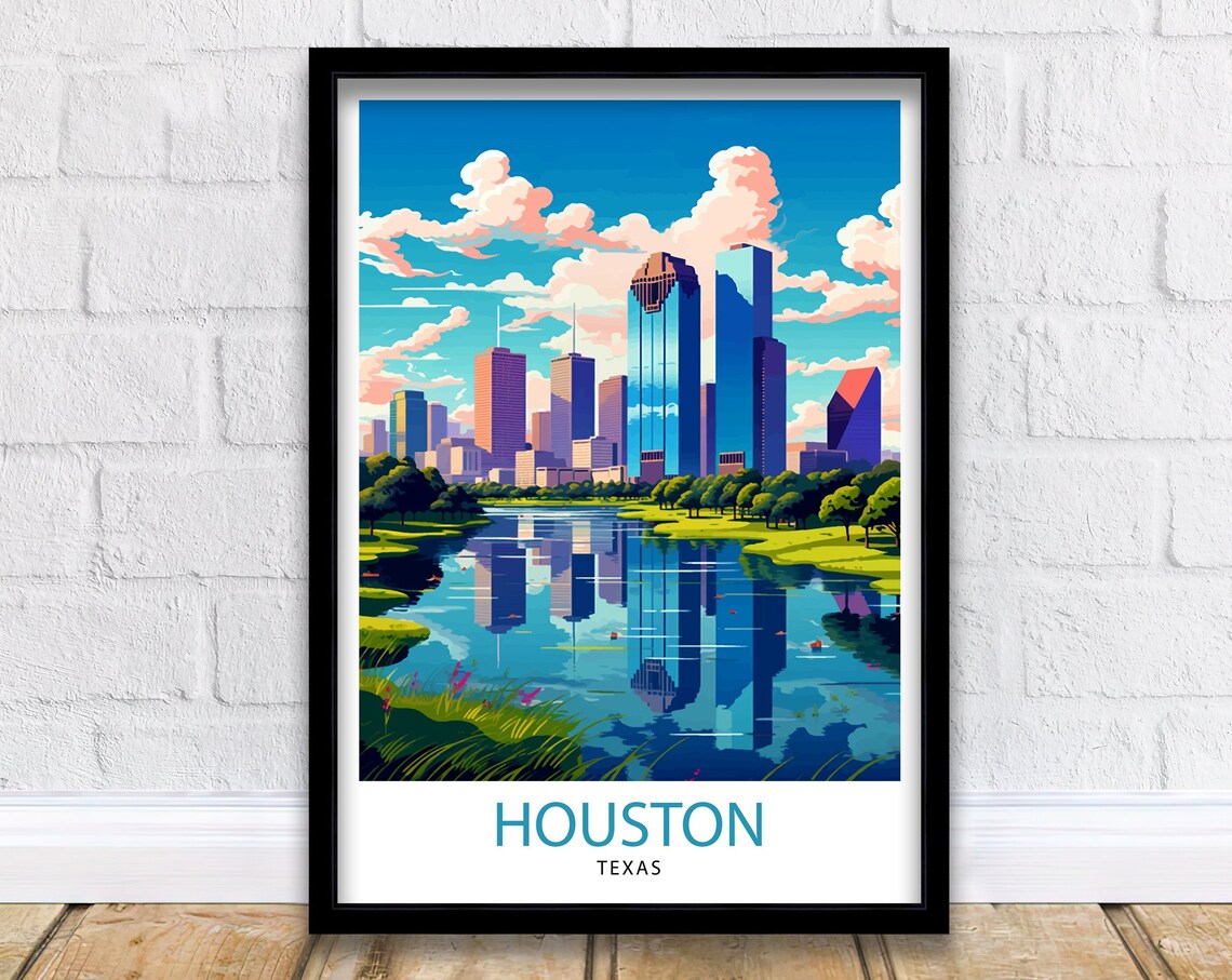 Houston Texas Travel Poster, Cityscape Wall Art
