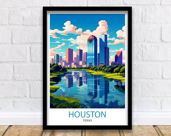 Houston Texas Travel Poster, Cityscape Wall Art