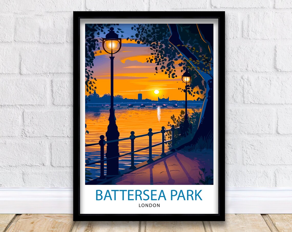 Battersea Park London Thames Sunset Lamp Riverside Evening Poster