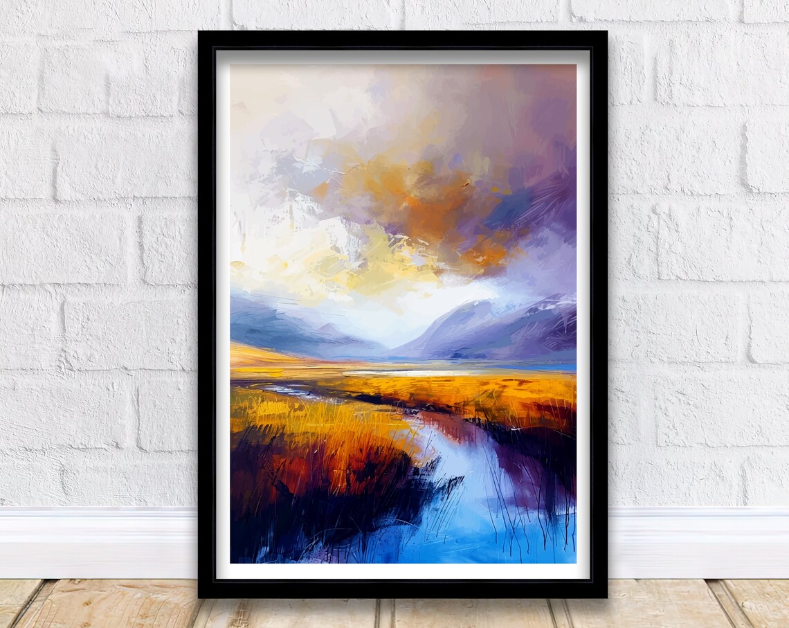 Glencoe Scottish Highlands Golden Moorland Stream Abstract Poster