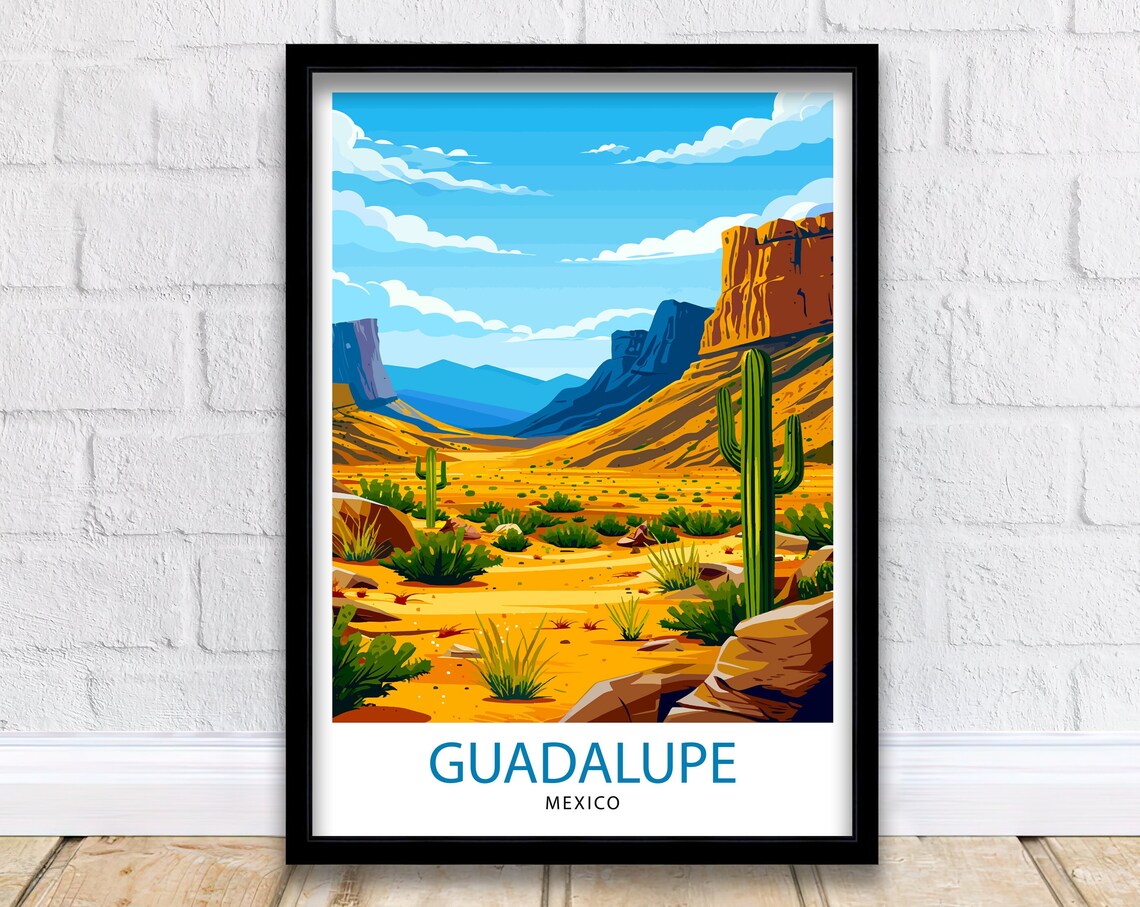 Guadalupe Mexico Desert Cactus Landscape Vintage Travel Poster