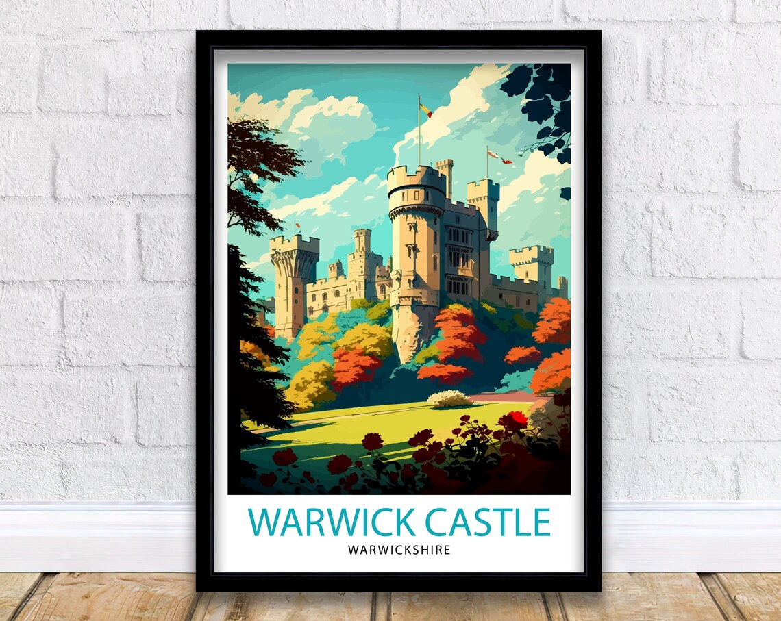 Warwickshire Castle Travel Poster, Warwickshire Decor