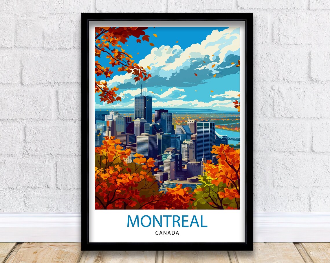 Montreal Canada Autumn Skyline Orange Foliage Cityscape Poster