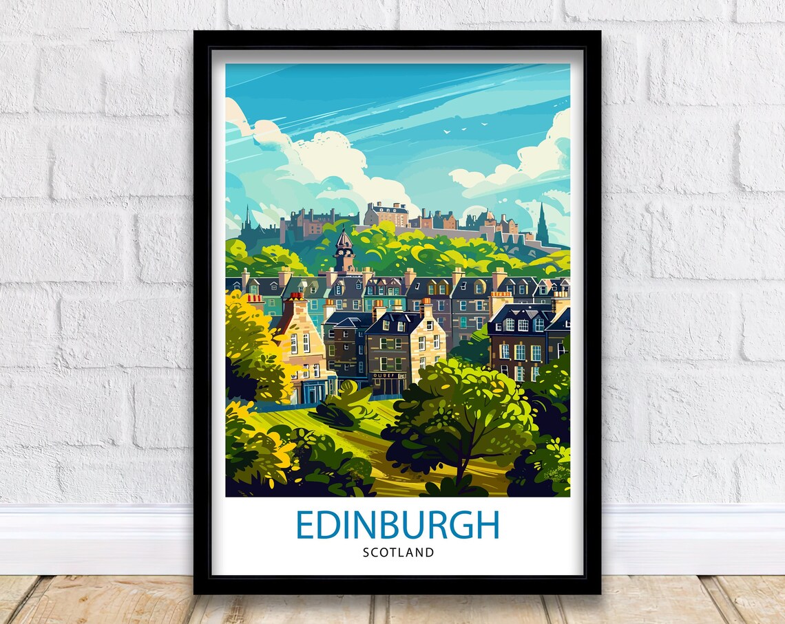 Edinburgh Scotland Castle Hill Historic Old Town Travel Poster