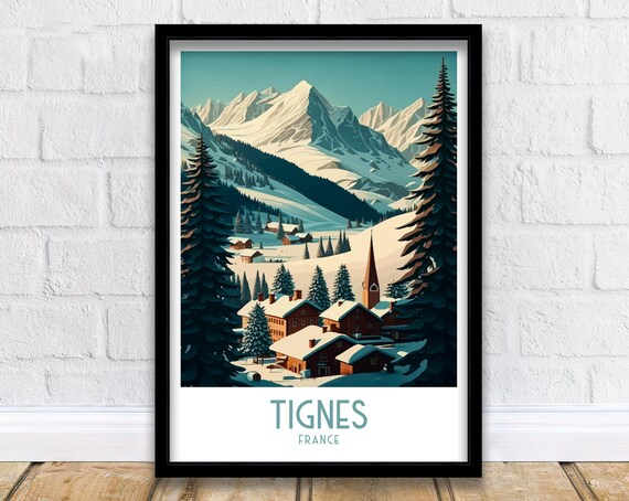 Tignes Travel Print, French Alps Ski Art Poster
