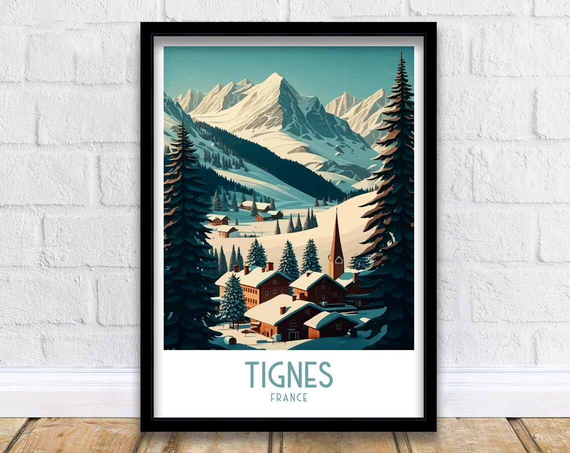 Tignes Travel Print, French Alps Ski Art Poster