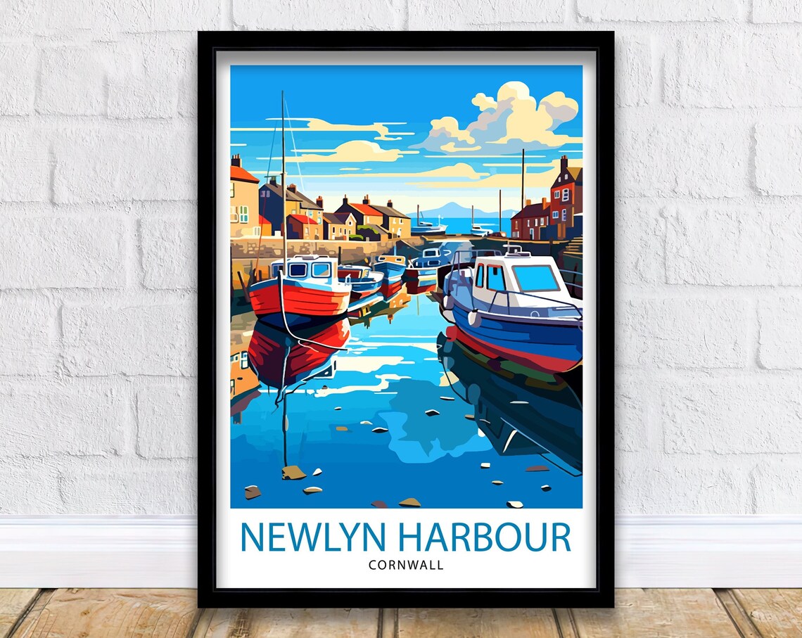 Newlyn Harbour Cornwall Travel Poster, Wall Decor