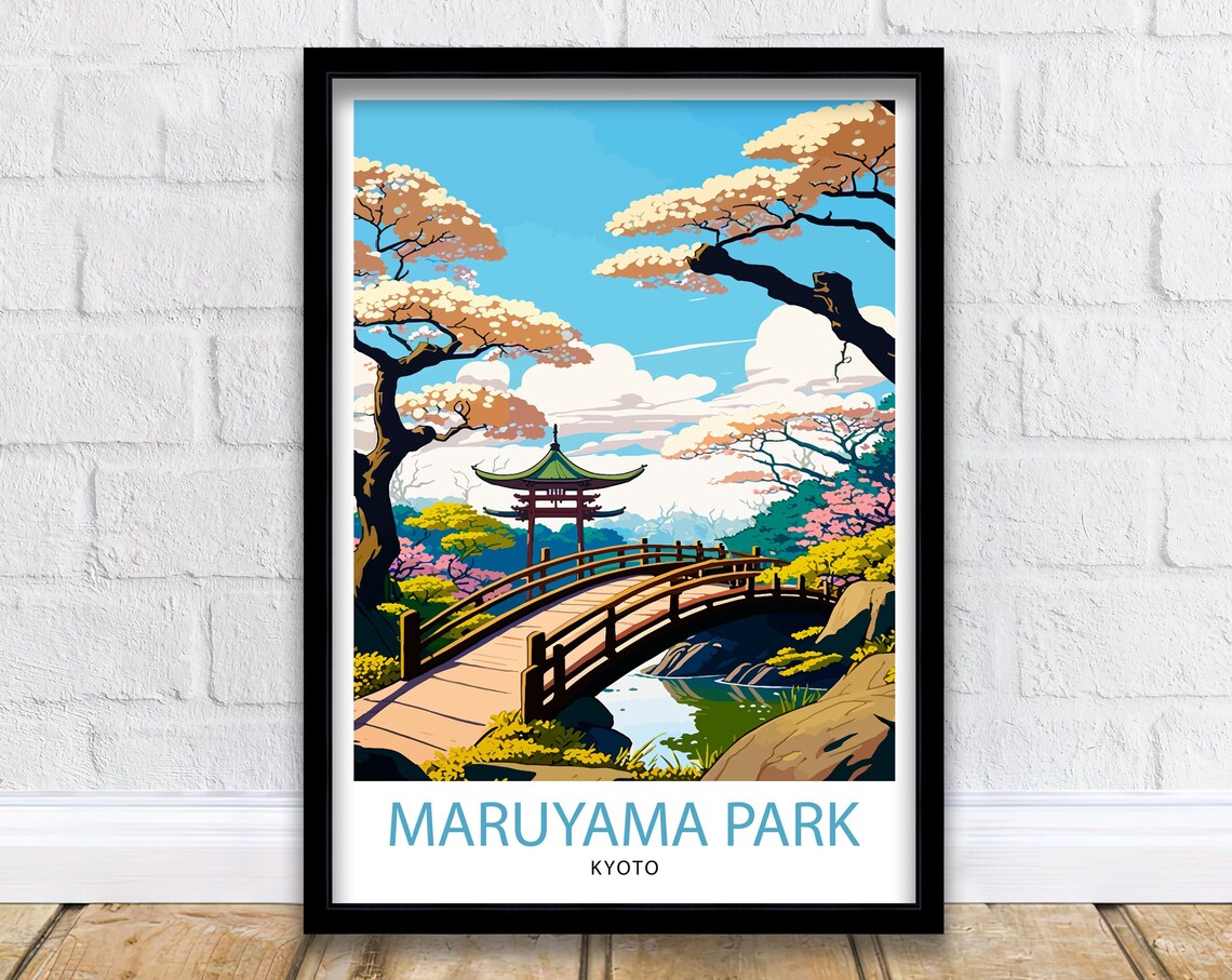 Maruyama Park Kyoto Cherry Blossom Bridge Pagoda Spring Poster