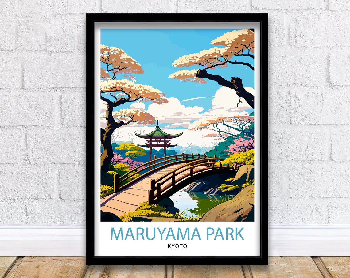 Maruyama Park Kyoto Travel Print Kyoto Wall Art Japan Poster Maruyama Park Illustration Travel Poster Japan Home Decorgift For Kyoto Lovers
