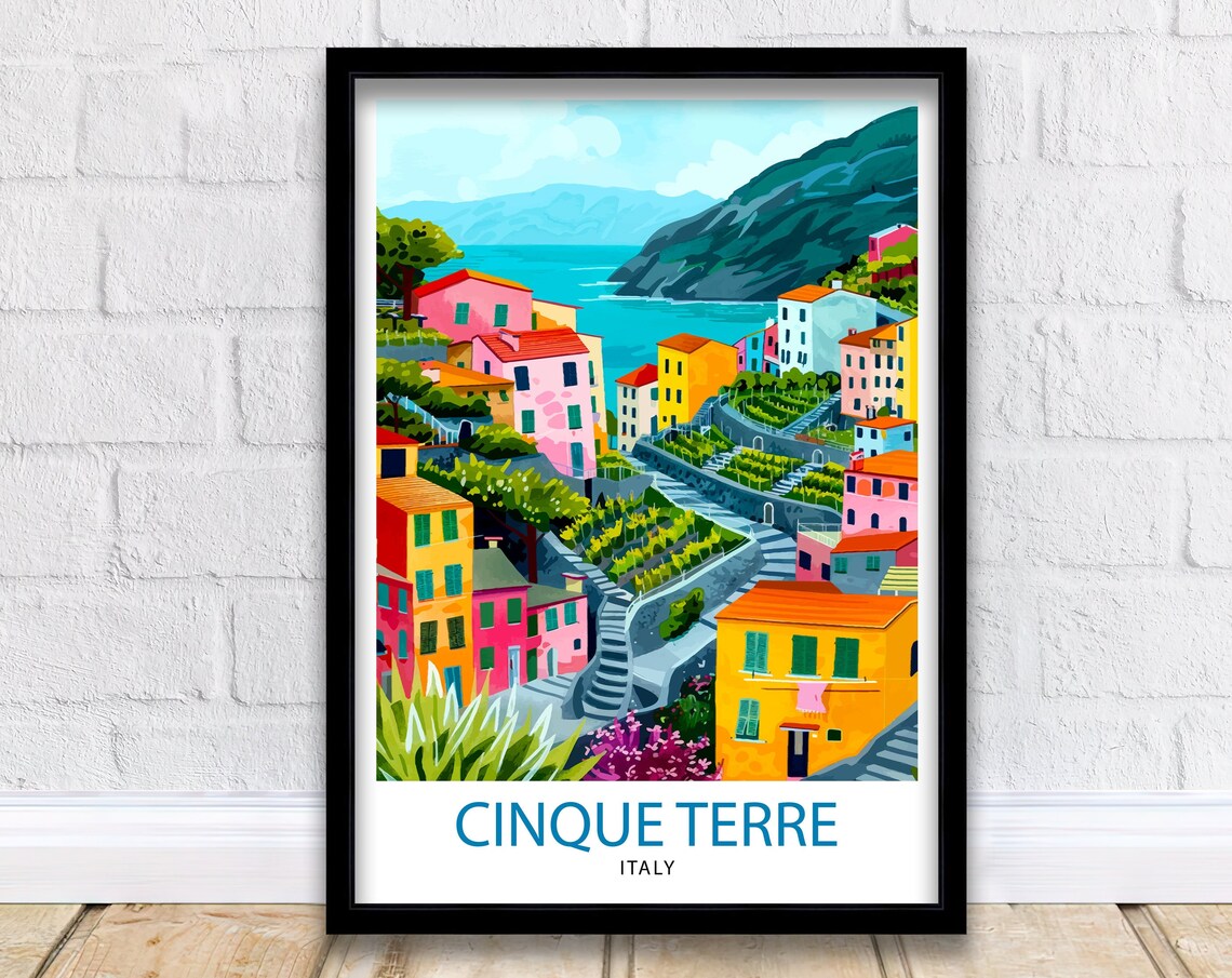 Cinque Terre Italy Colorful Cliffside Village Coast Travel Poster