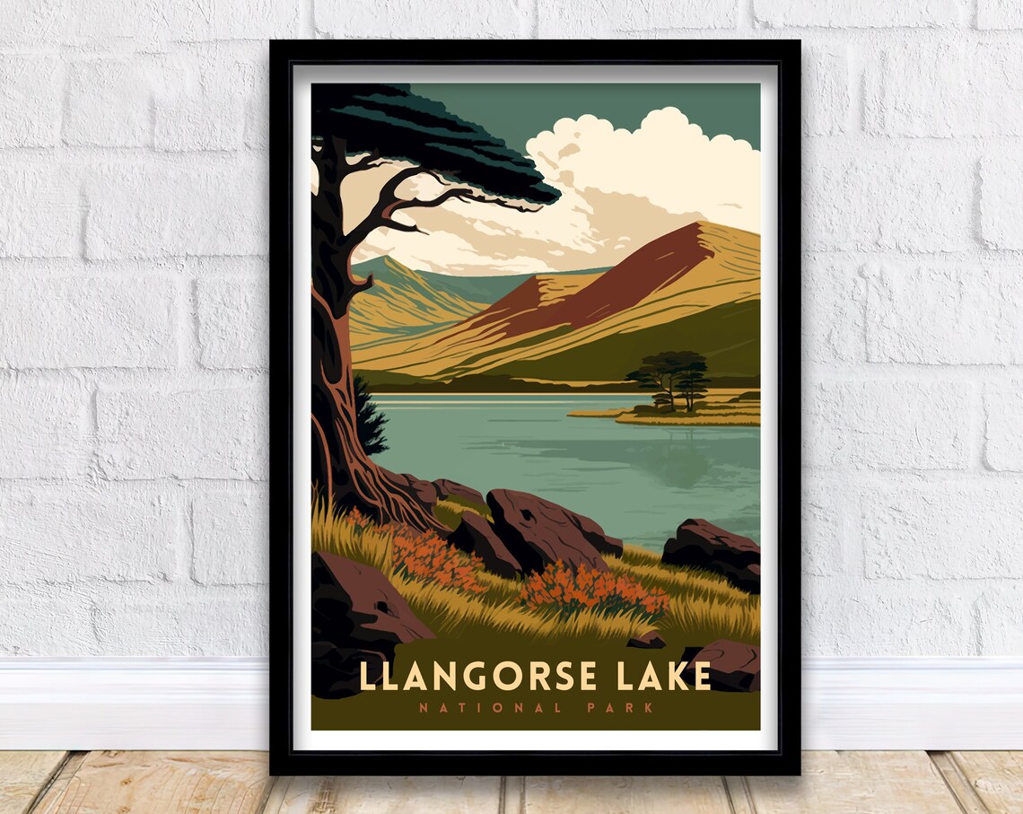 Llangorse Lake Brecon Beacons Travel Poster