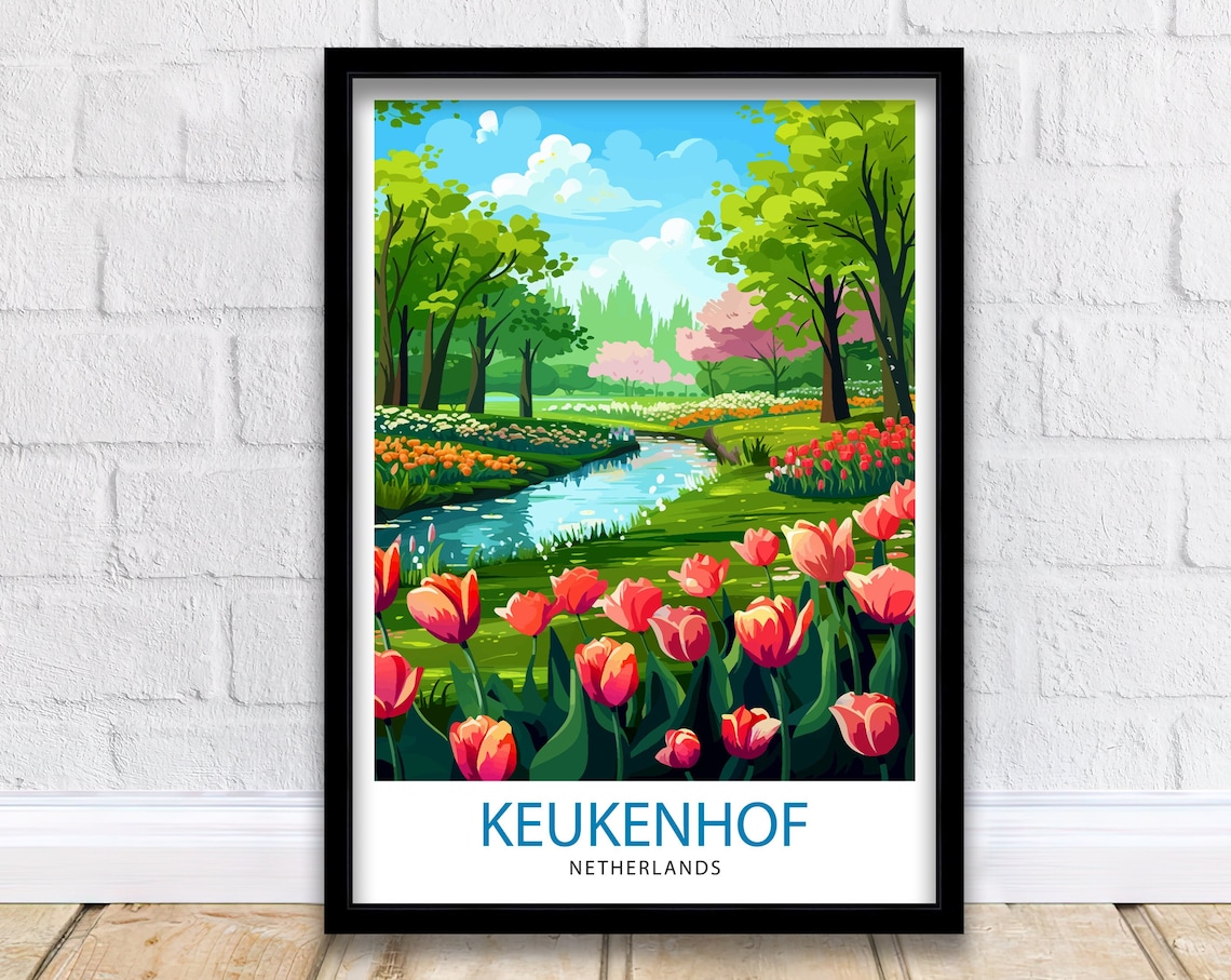 Keukenhof Gardens Travel Poster, Floral Wall Art