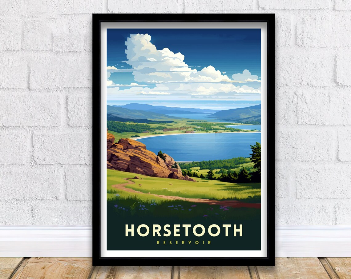 Horsetooth Reservoir Colorado Travel Poster, Mountain Lake