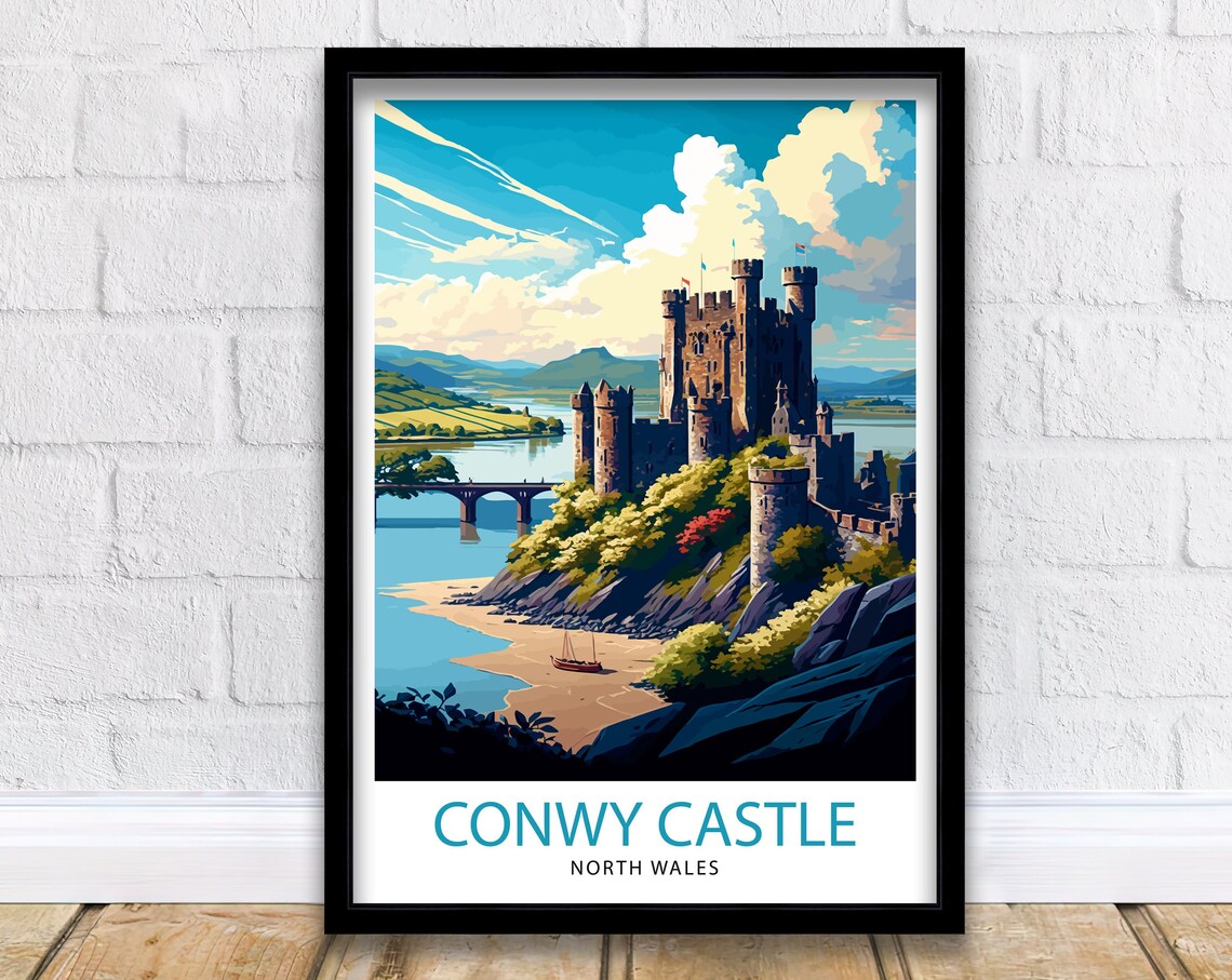 Conwy Castle Travel Poster, Wales Illustration