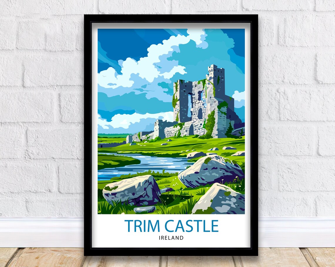 Trim Castle Ireland Medieval Ruins River Vintage Travel Poster