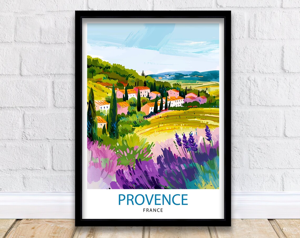Provence Lavender Fields France Village Colorful Travel Poster