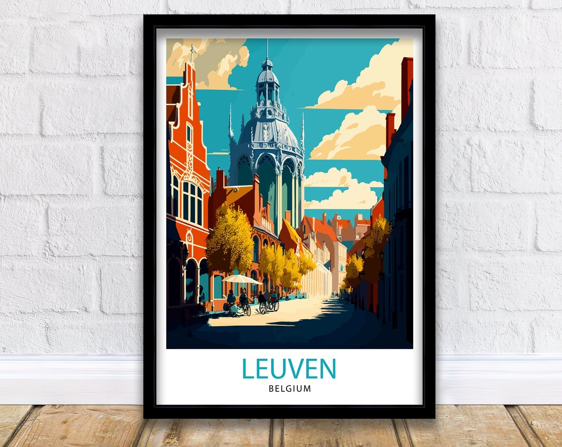 Leuven Belgium Grand Beguinage Church Street Vintage City Poster