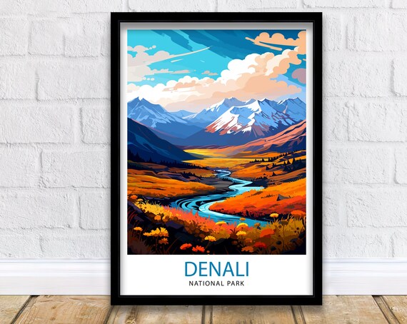 Denali National Park Alaska Autumn Tundra Mountain River Poster