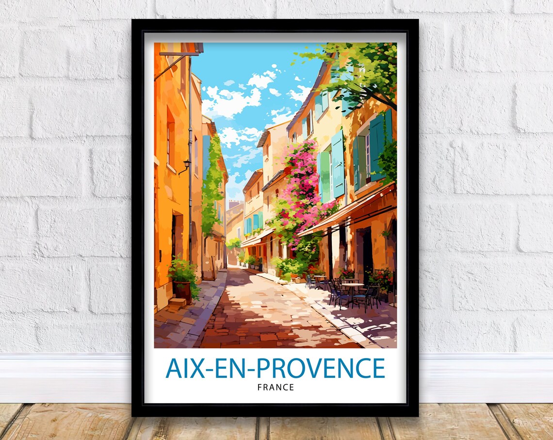 Aix en Provence France Sunlit Old Street Bougainvillea Travel Poster