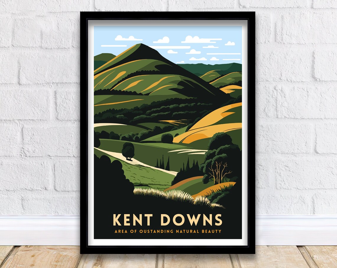 Kent Downs Travel Poster, Kent Illustration Decor
