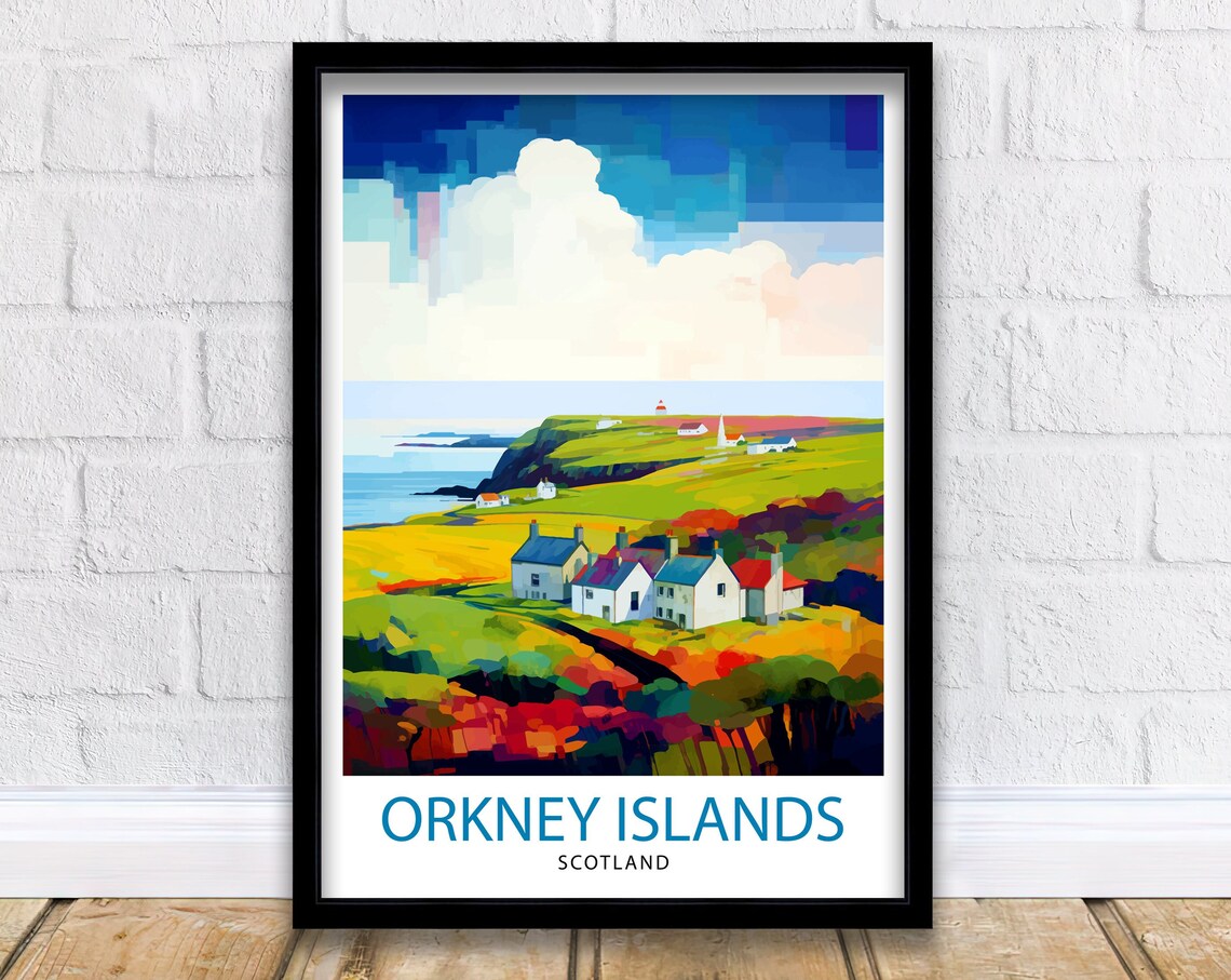 Orkney Islands Scotland Coastal Cottages Cliffs Travel Art Poster