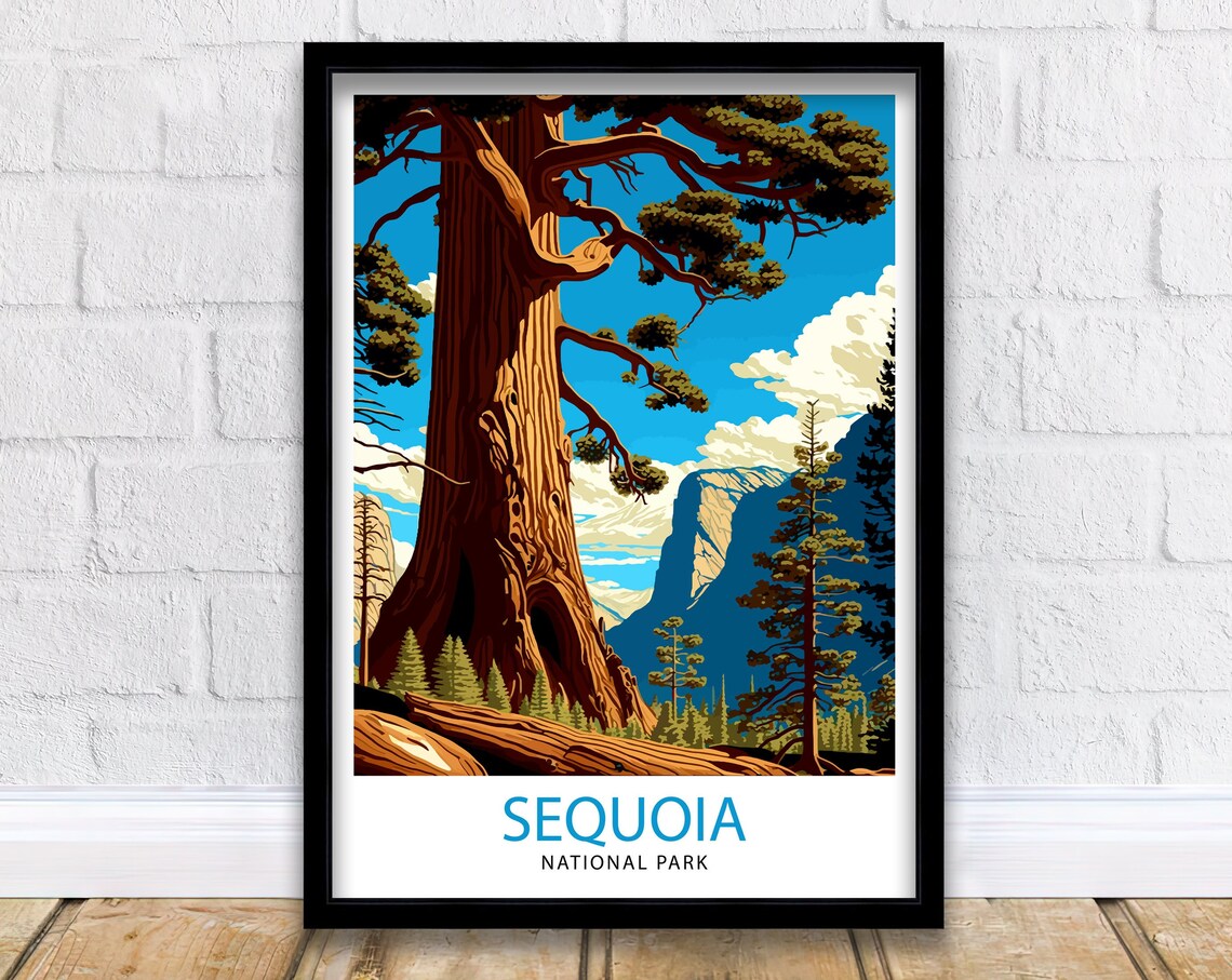 Sequoia National Park Giant Redwood Tree Vintage Travel Poster