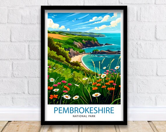 Pembrokeshire National Park Coastal Cliffs Wildflowers Travel Poster