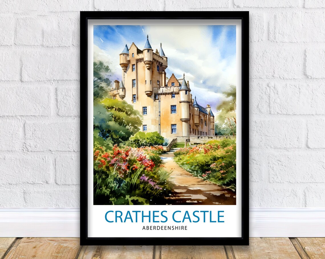 Crathes Castle Aberdeenshire Tower Gardens Watercolor Travel Poster